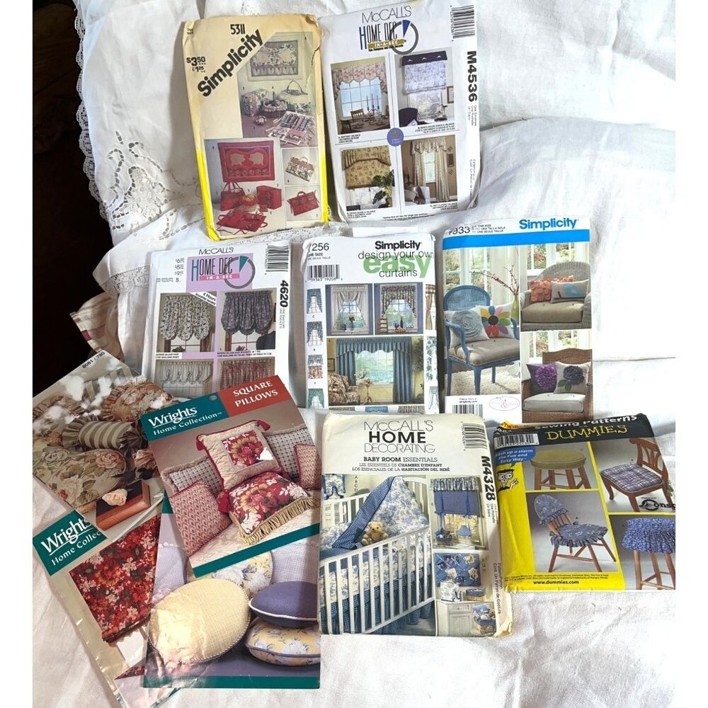 Sewing Patterns Household Decor Variety Lot of 8 Drapes Cushions Crib Baskets
